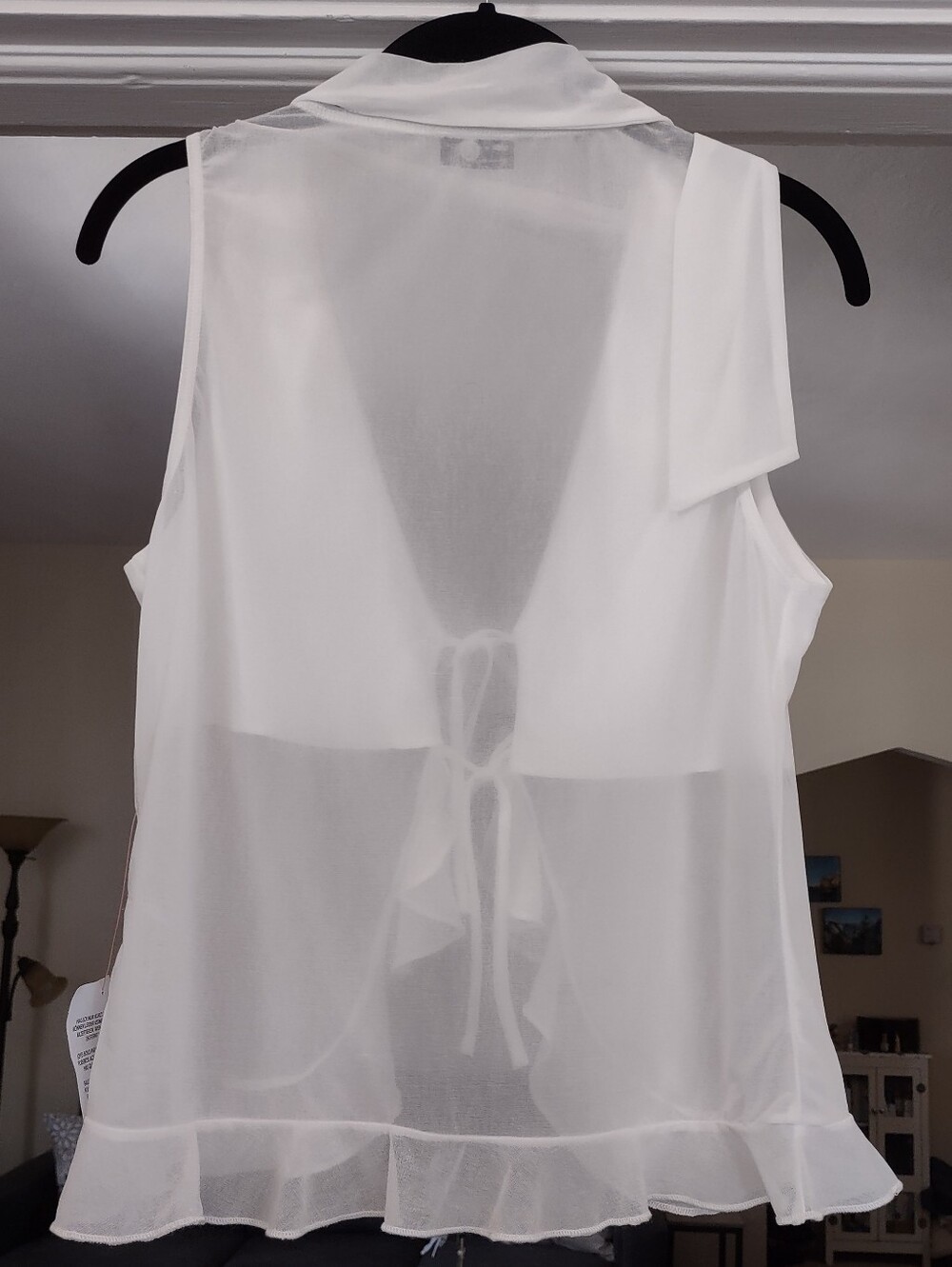 ASOS Design Ivory Ruffle Vest Top w/ Scarf Tie-Front Sz Medium Romantic Glam - Picture 4 of 7